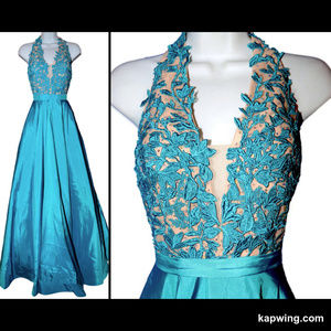 Stunning Sherri Hill Turquoise Embroidered Dress